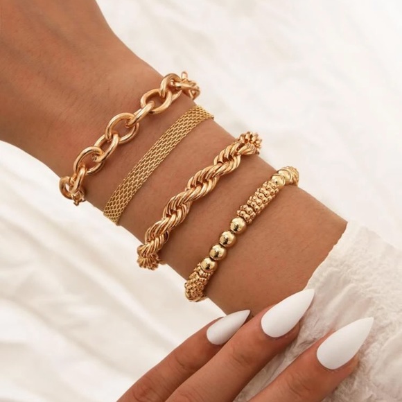 Jewelry - Minimalist bracelet set gold crystal bangles glam